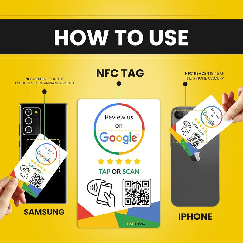 tapSnap TapFive Google Review Tap Cards + Follow Us on Instagram & Facebook - 7-Pack Social Pack - Tap for Instant Reviews & Followers - All Phones Compatible - Reusable NFC & QR - Image 5
